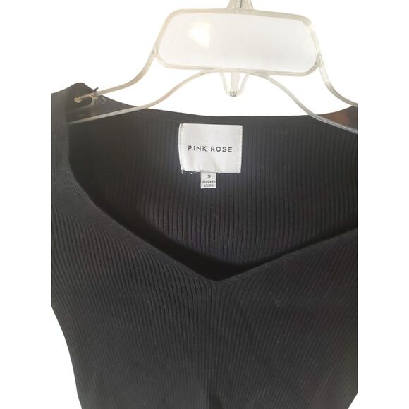 Pink Rose V-Neck Black Ribbed Crop Sweater, NWOT, Small - Picture 2 of 6